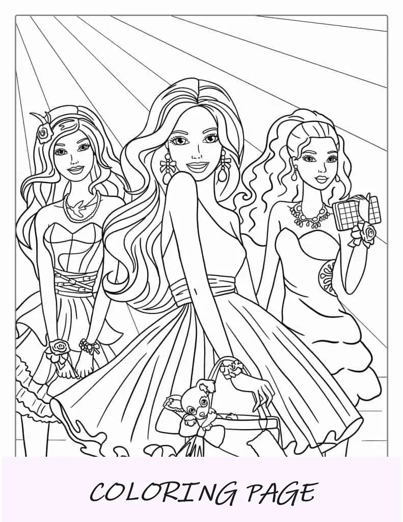 Folha para colorir Barbie e amigas