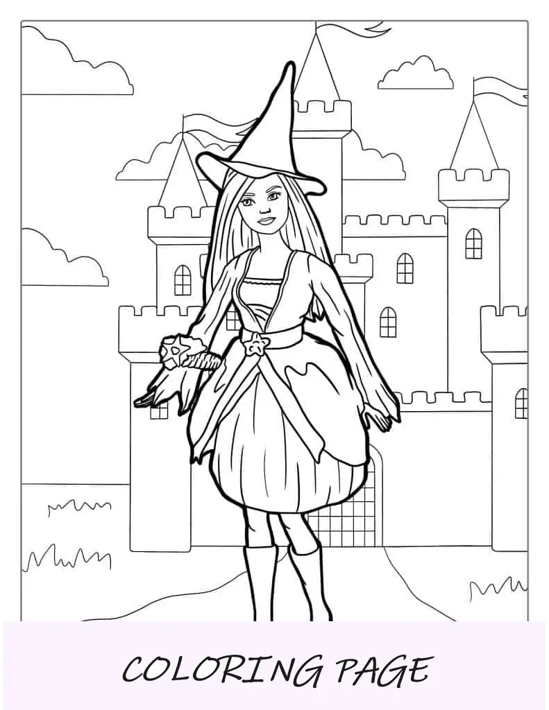 Barbie usando chapéu de bruxa no Halloween