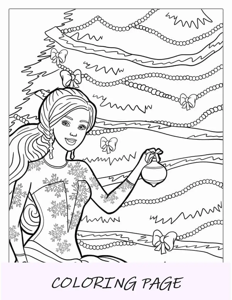 Barbie entregando enfeites na árvore de Natal