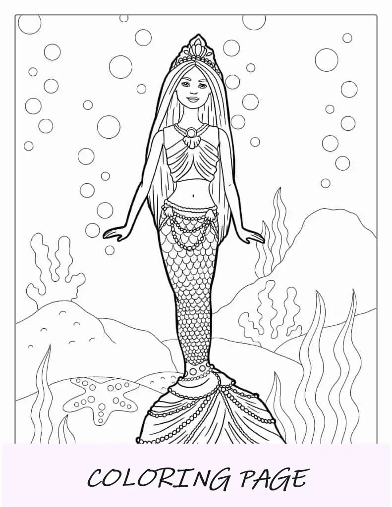 Barbie sereia debaixo d’água para colorir