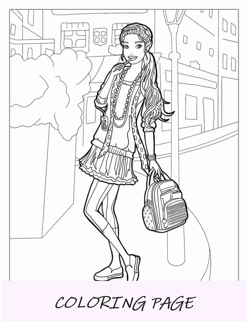 Folha Para Colorir Barbie Elegante Caminhando Em Paris