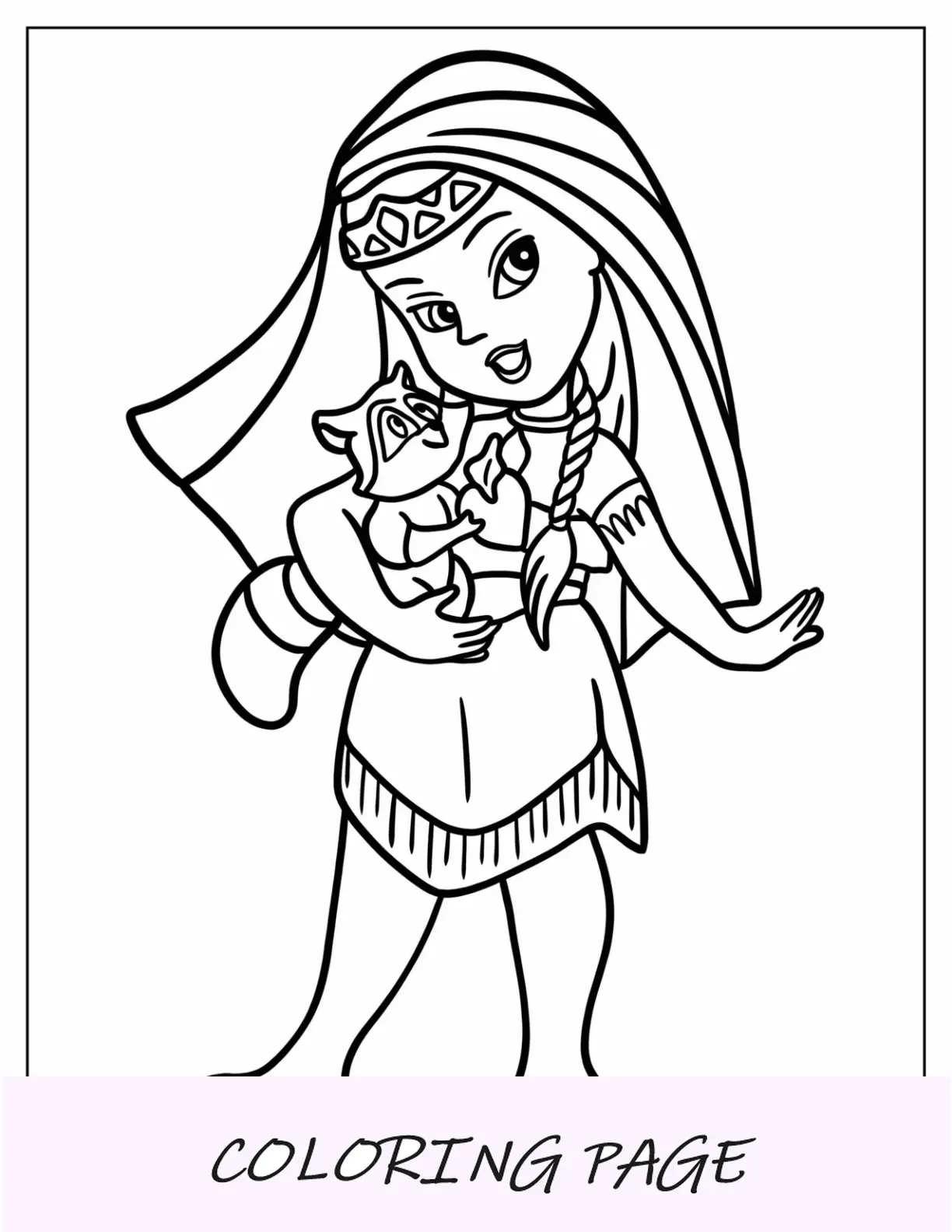 Página para colorir da princesa da Disney com o fofo Chibi Pocahontas