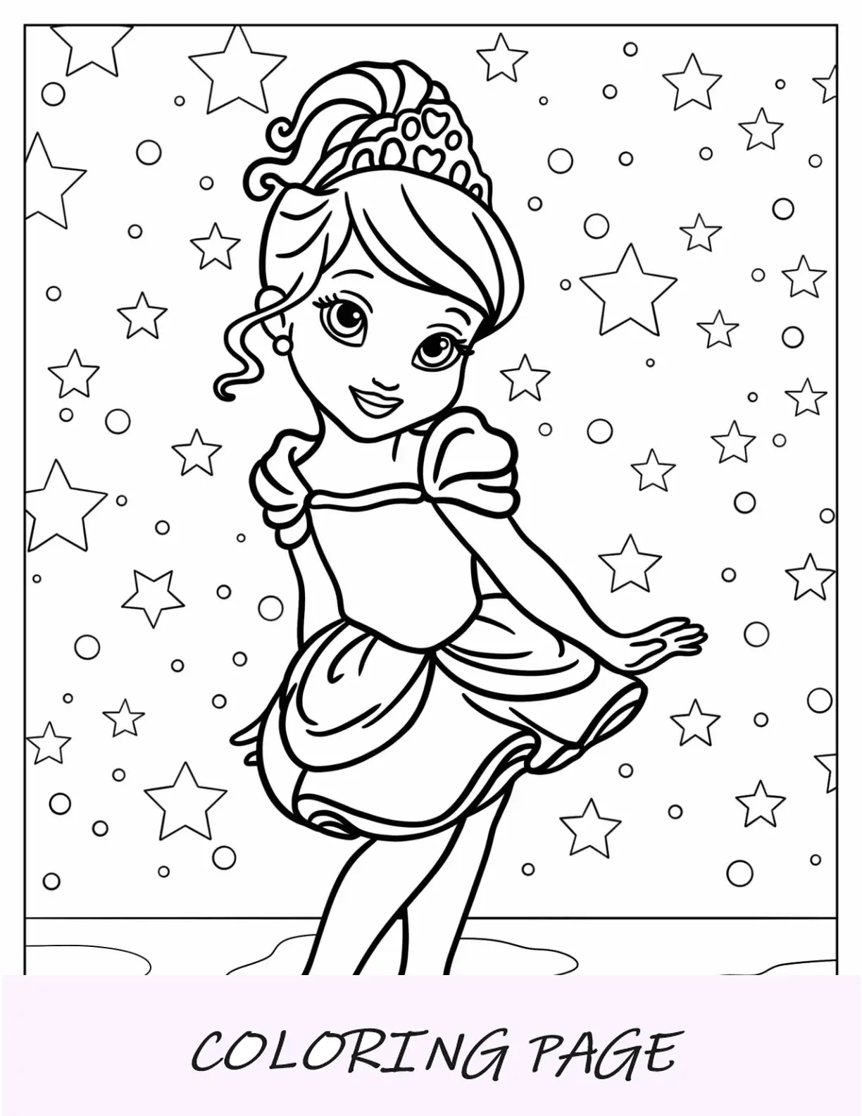 Página para colorir da princesa da Disney de Chibi Cinderela em vestido