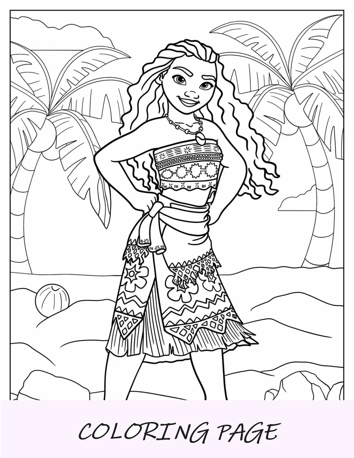 Página para colorir da princesa da Disney de Moana