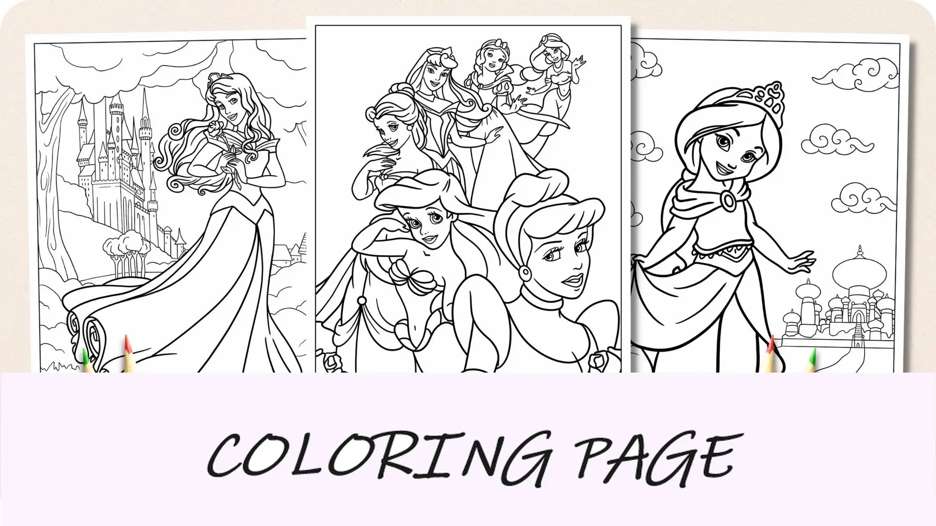 Imagem em destaque das páginas para colorir das princesas da Disney