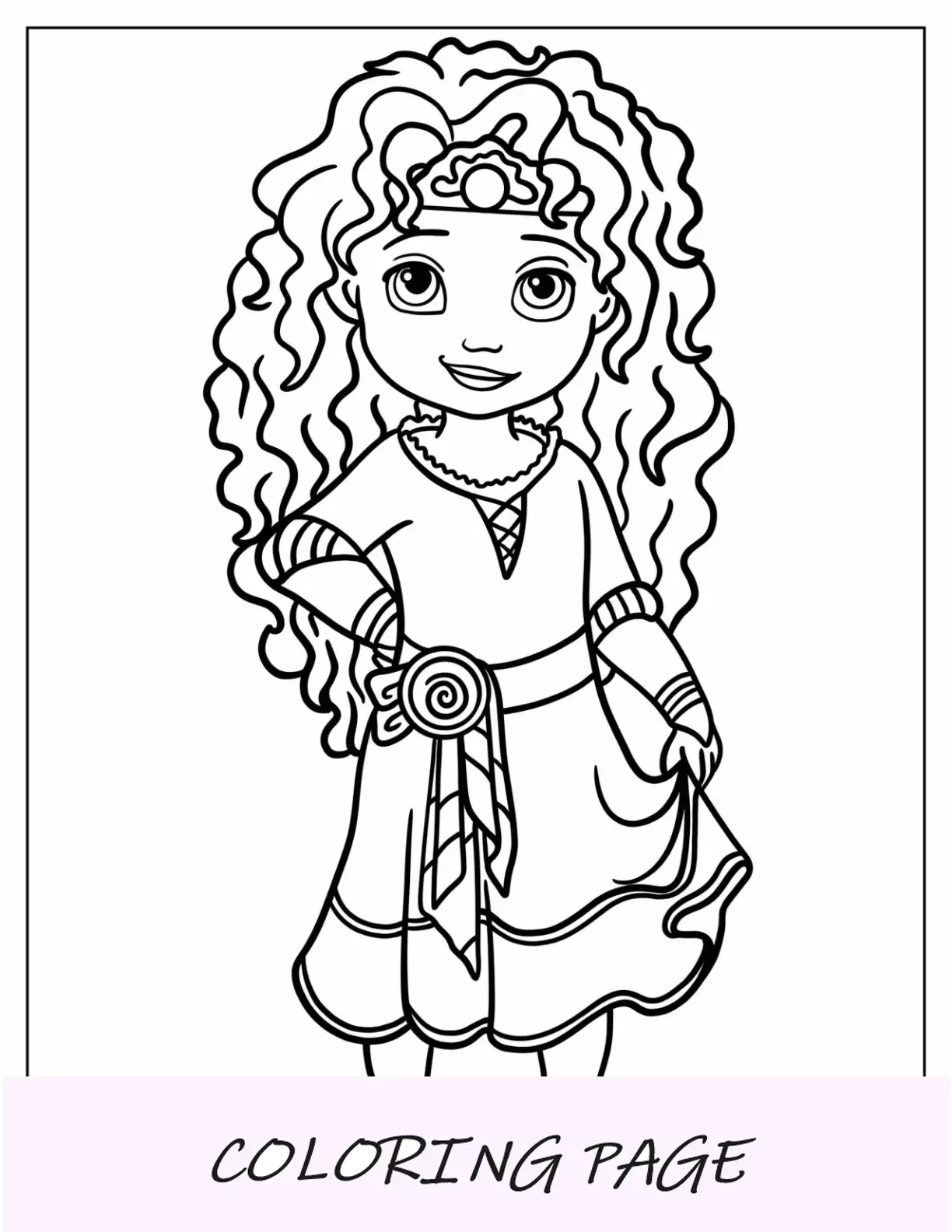 Página para colorir da princesa da Disney da princesa Kawaii Merida