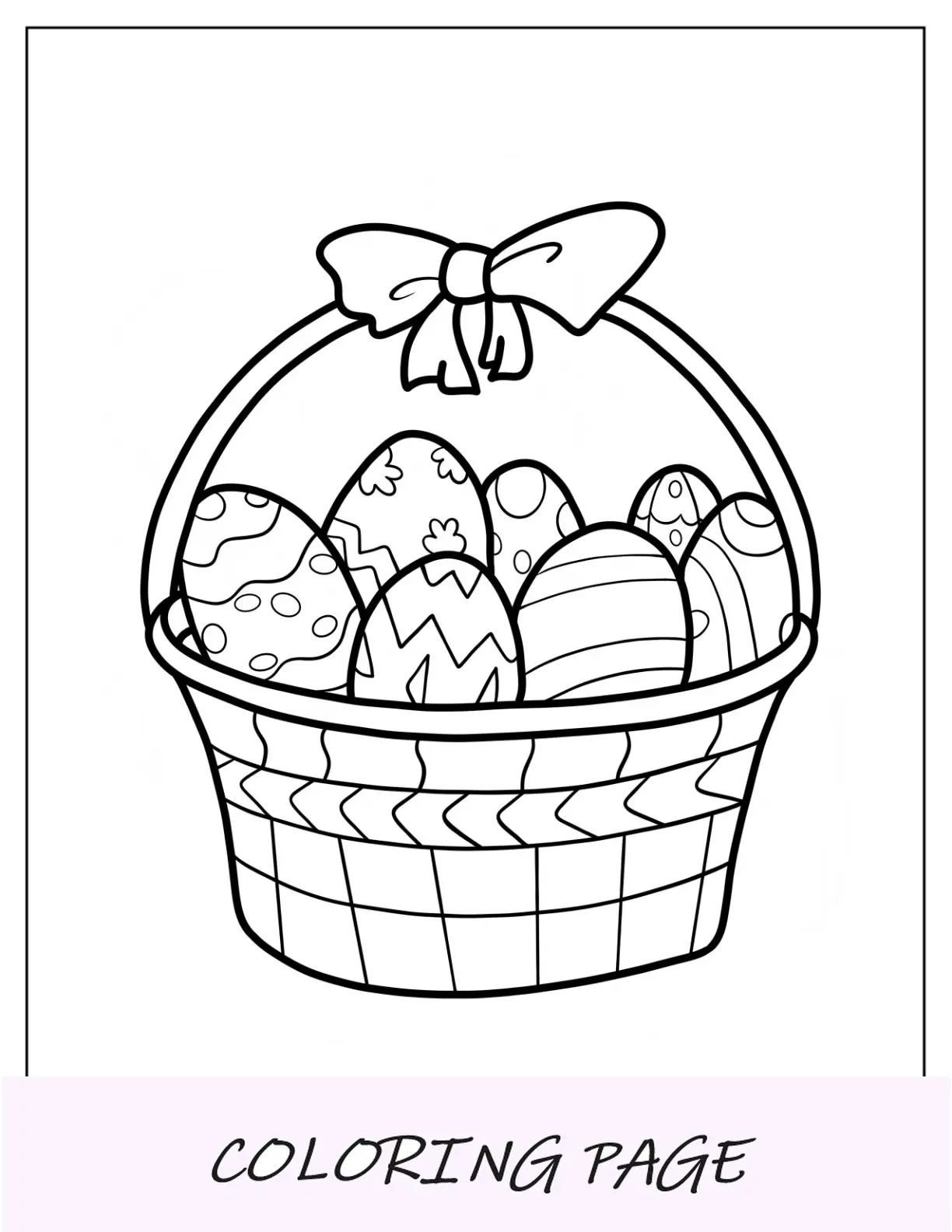 Página para colorear de Pascua de huevos de Pascua simples en una canasta grande para niños