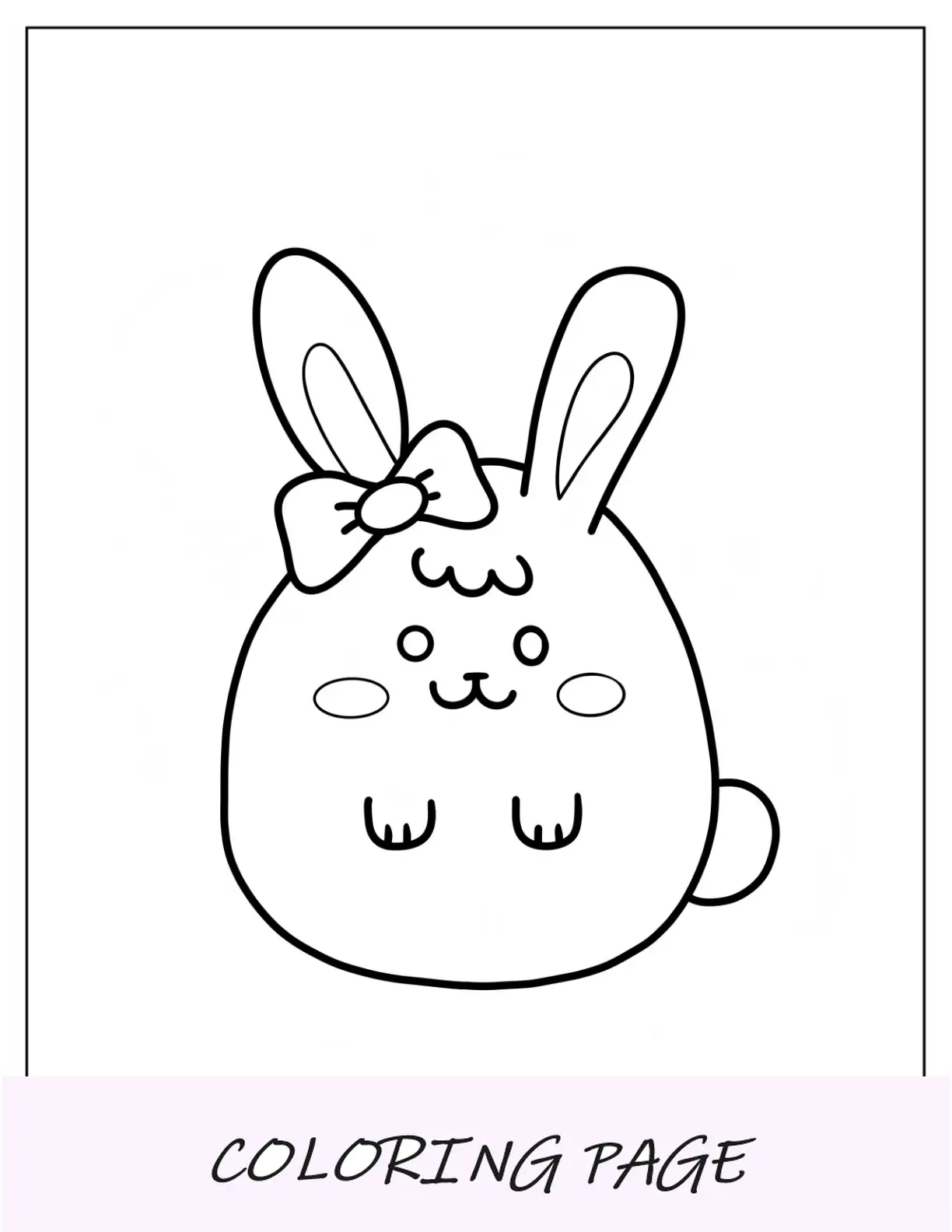 Página para colorear de Pascua de conejito de Pascua kawaii fácil con lazo para niños en edad preescolar