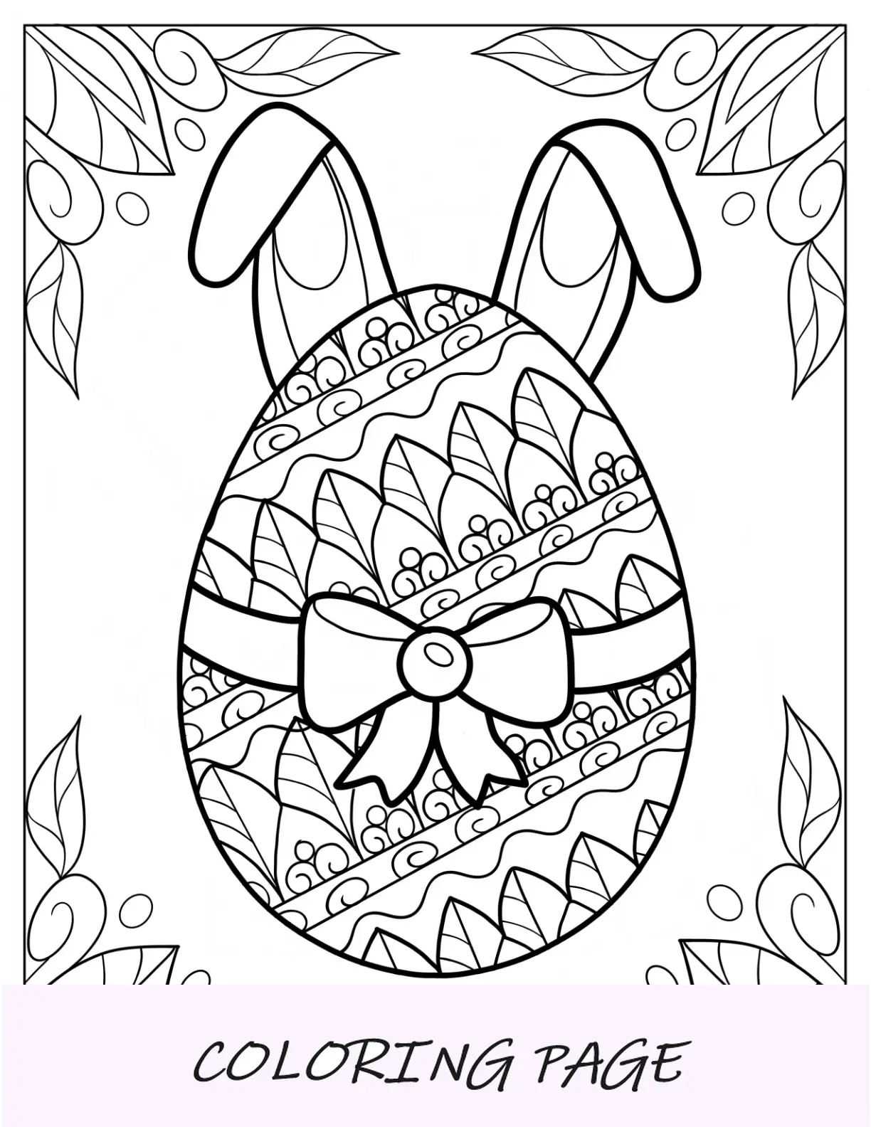 Página para colorear de Pascua de mandala de huevos de Pascua con lazo y orejas de Bana
