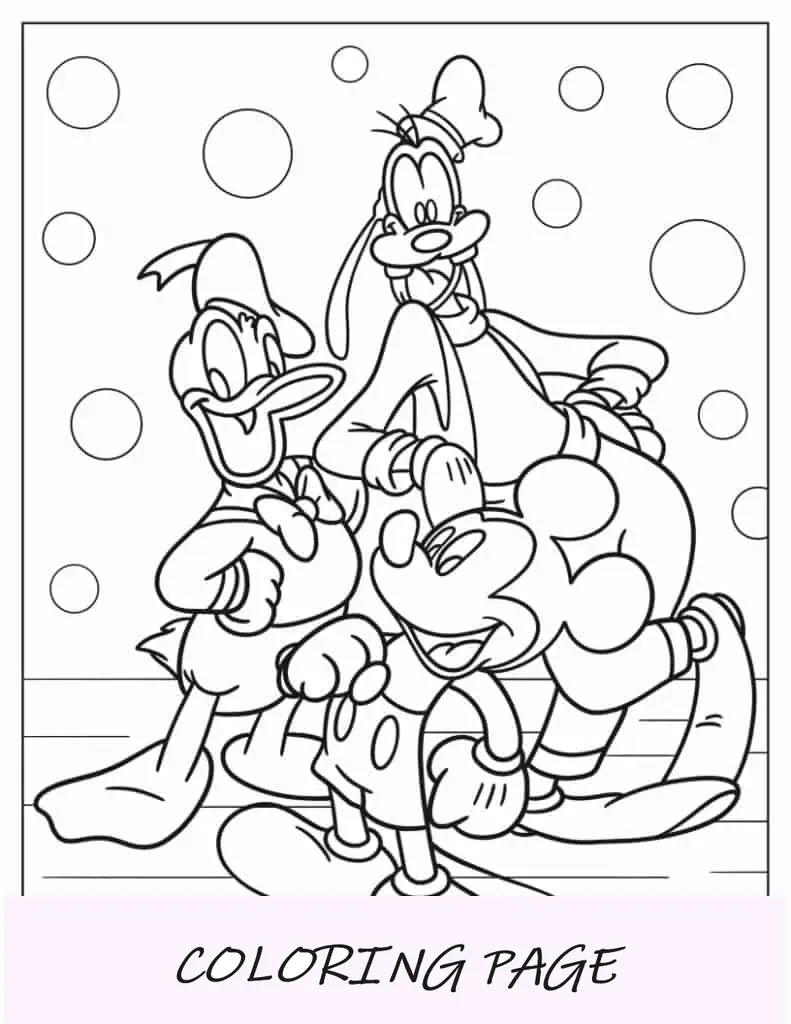 Esboço simples de Pateta, Pato Donald e Mickey Mouse