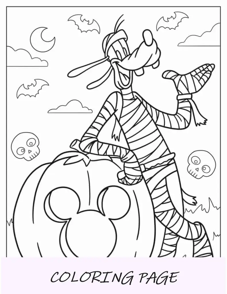 Página para colorir de Múmia Pateta com Jack-O-Lantern Halloween