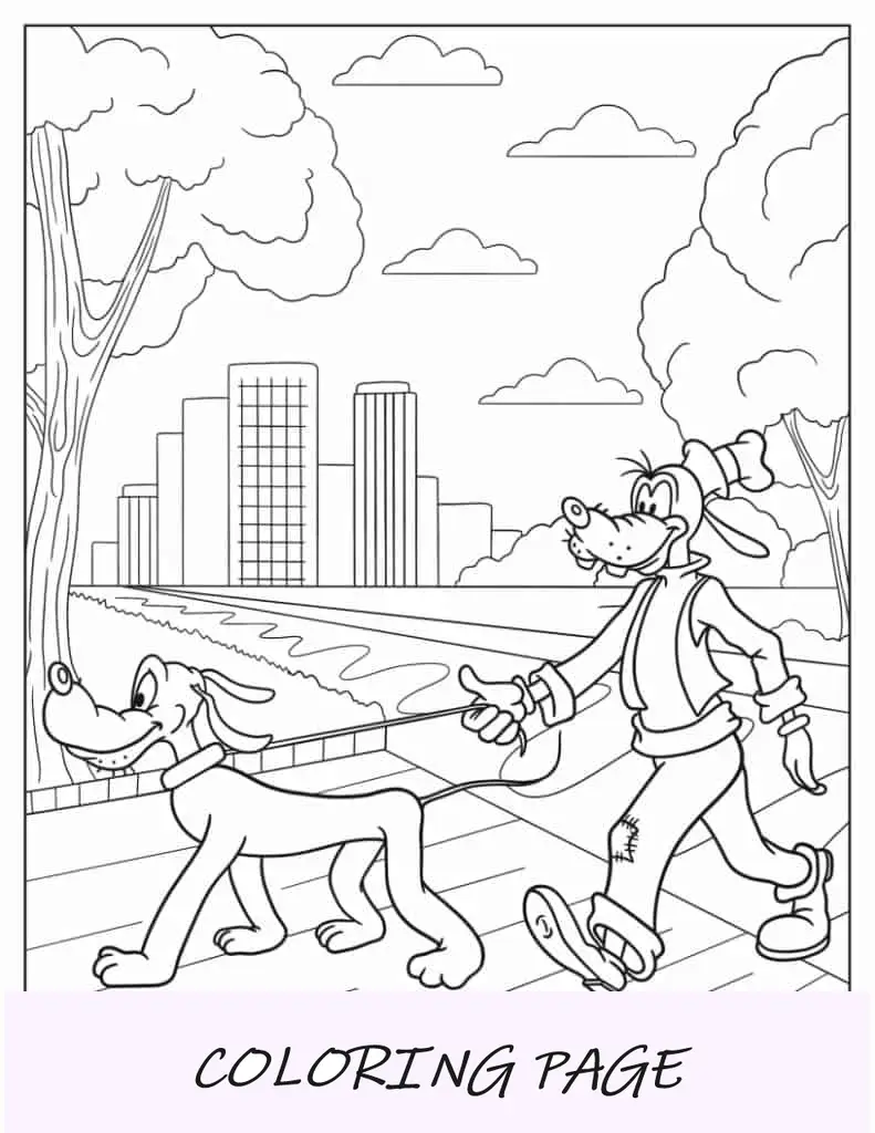 Folha para colorir do Pateta Andando Plutão, o Cachorro