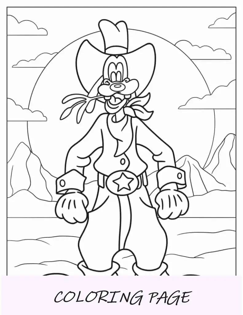 Folha para colorir do Cowboy Pateta no Deserto