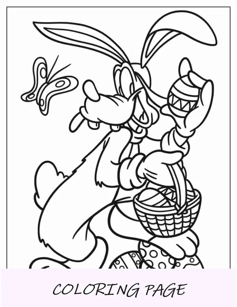 Página para colorir do pateta coletando ovos de Páscoa