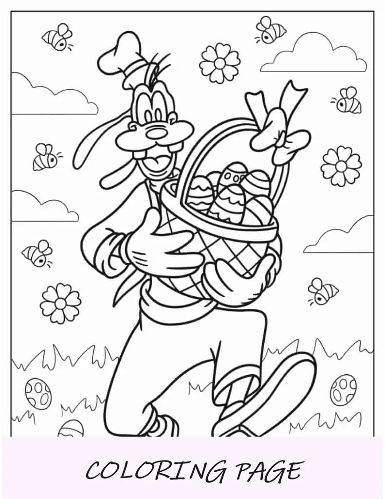 Folha Para Colorir Cesta De Ovos De Páscoa Pateta