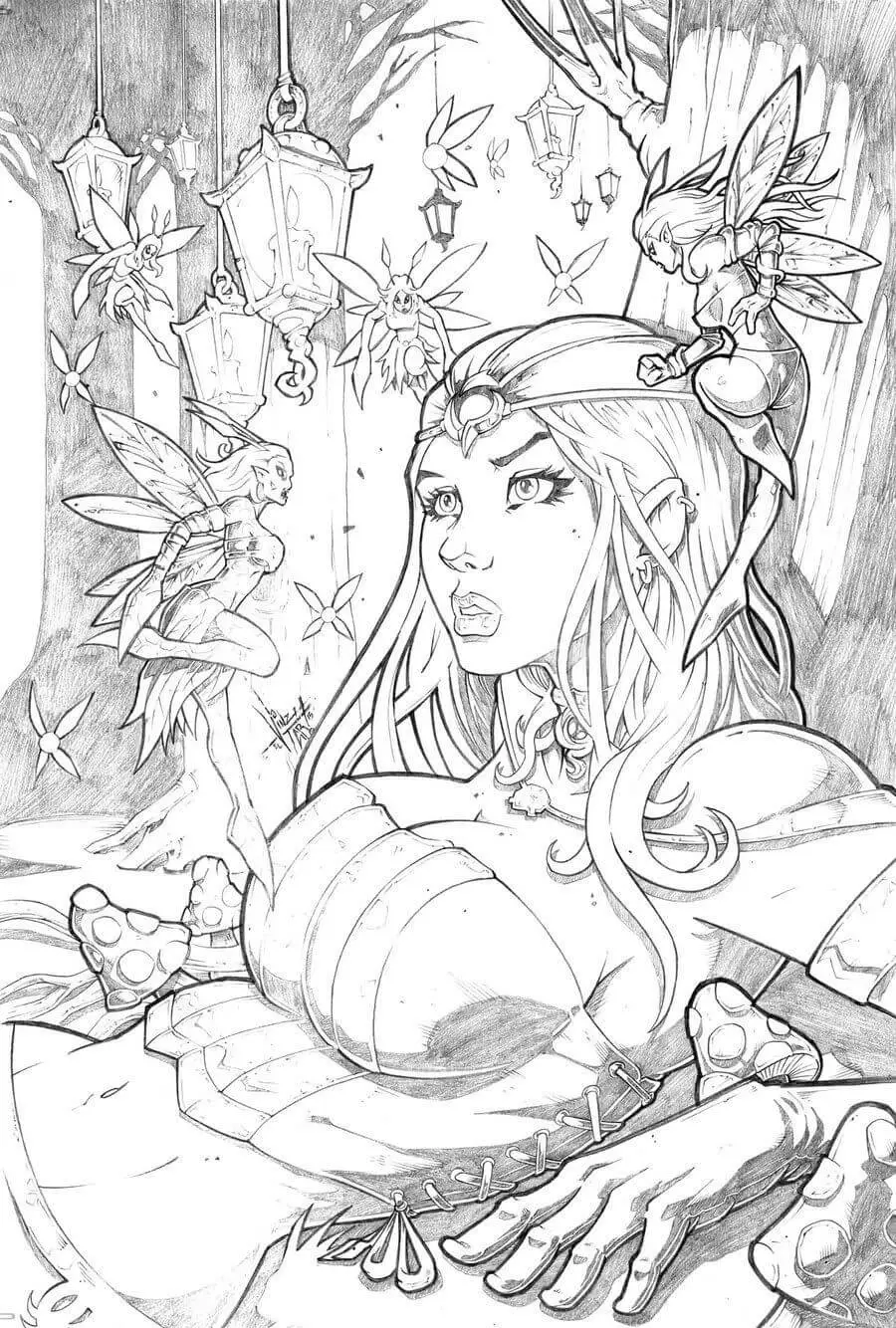 Gothic Fairies Coloring Page