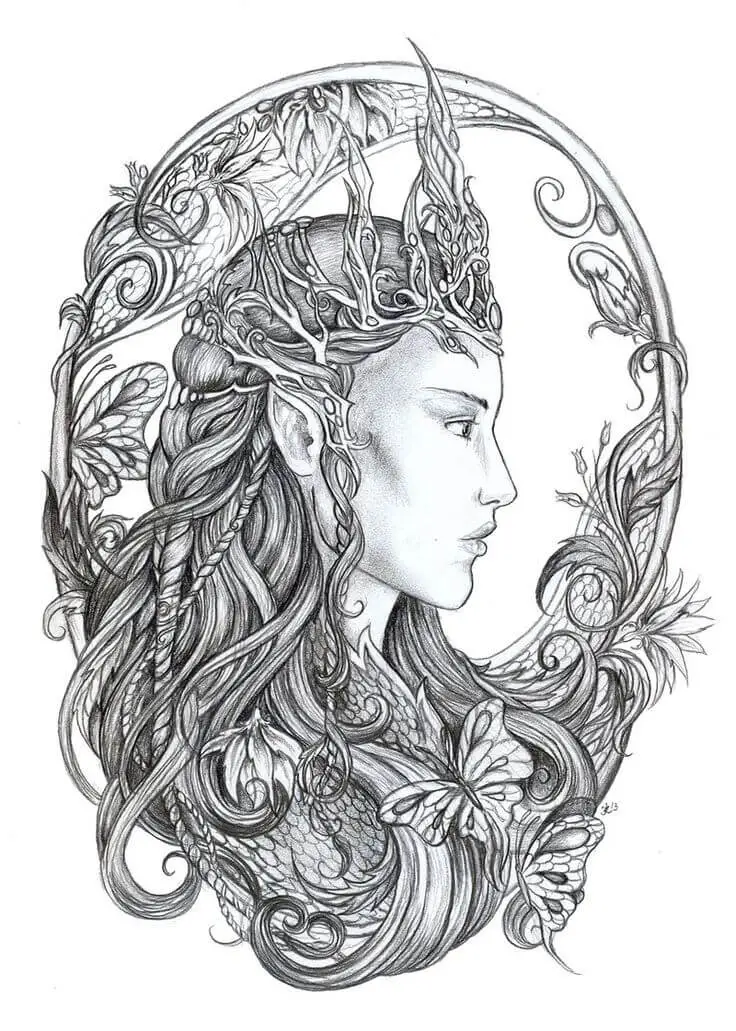 Gothic Fairy Face Coloring Page