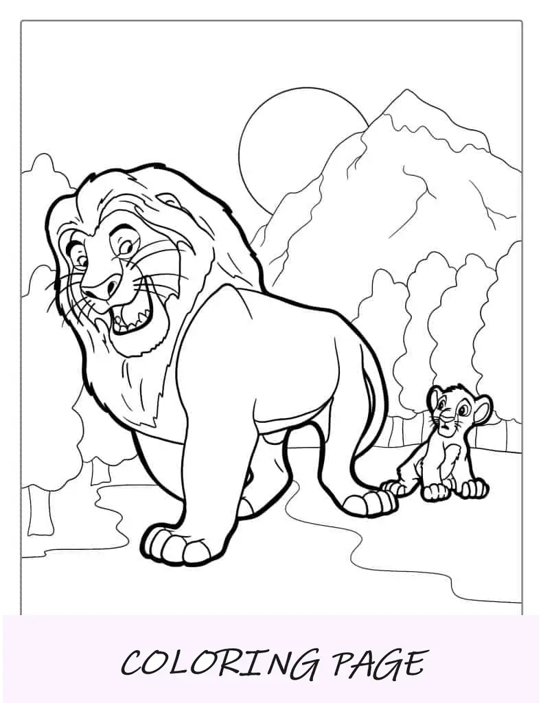 Página para colorir do Rei Leão com Simba
