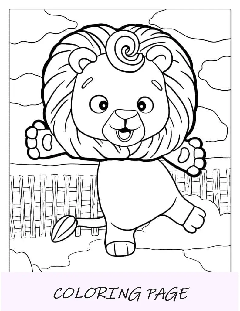 Leão de desenho animado simples e adorável para colorir