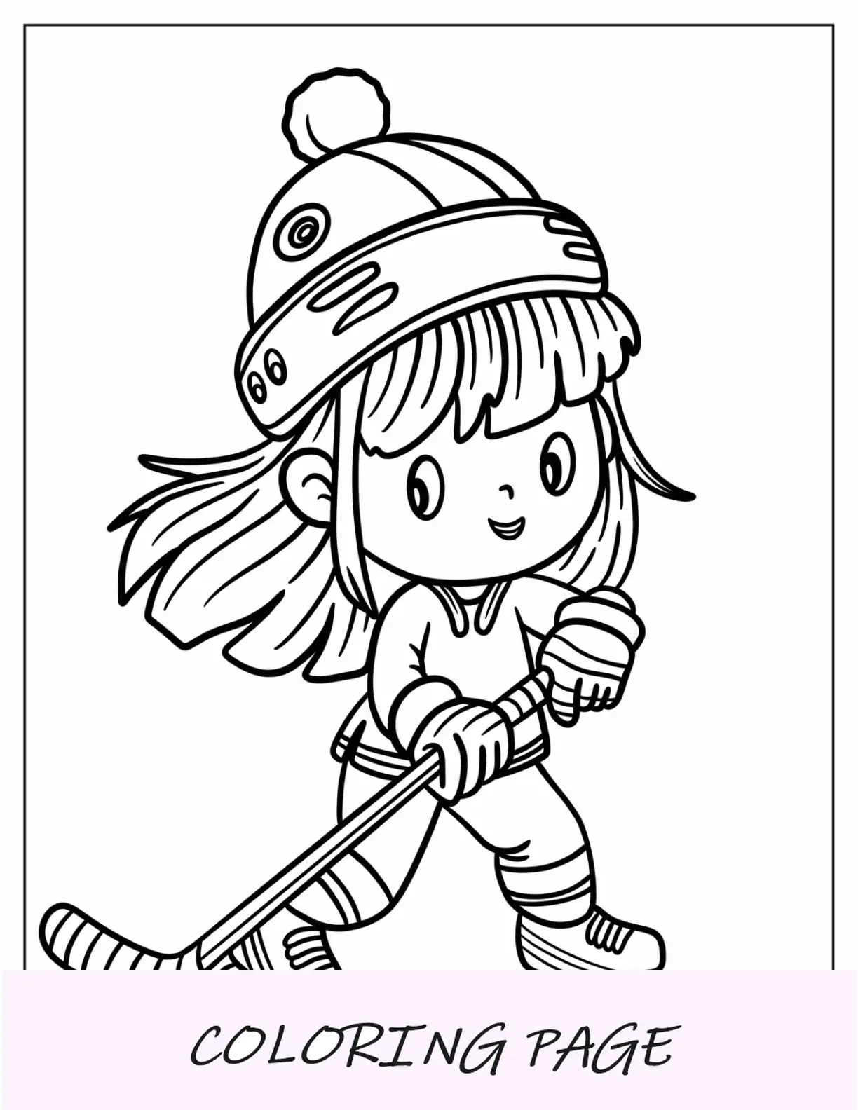 Página para colorir de hóquei de Chibi, jogador de hóquei para crianças em idade pré-escolar