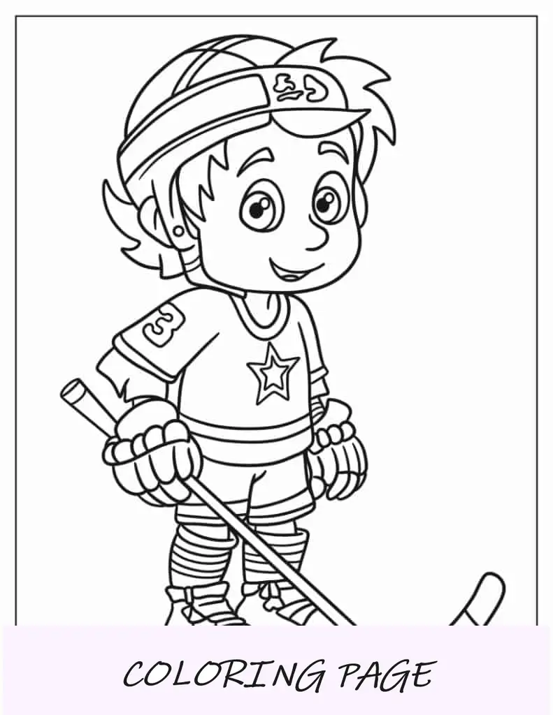 Menino jogador de hóquei para colorir para crianças