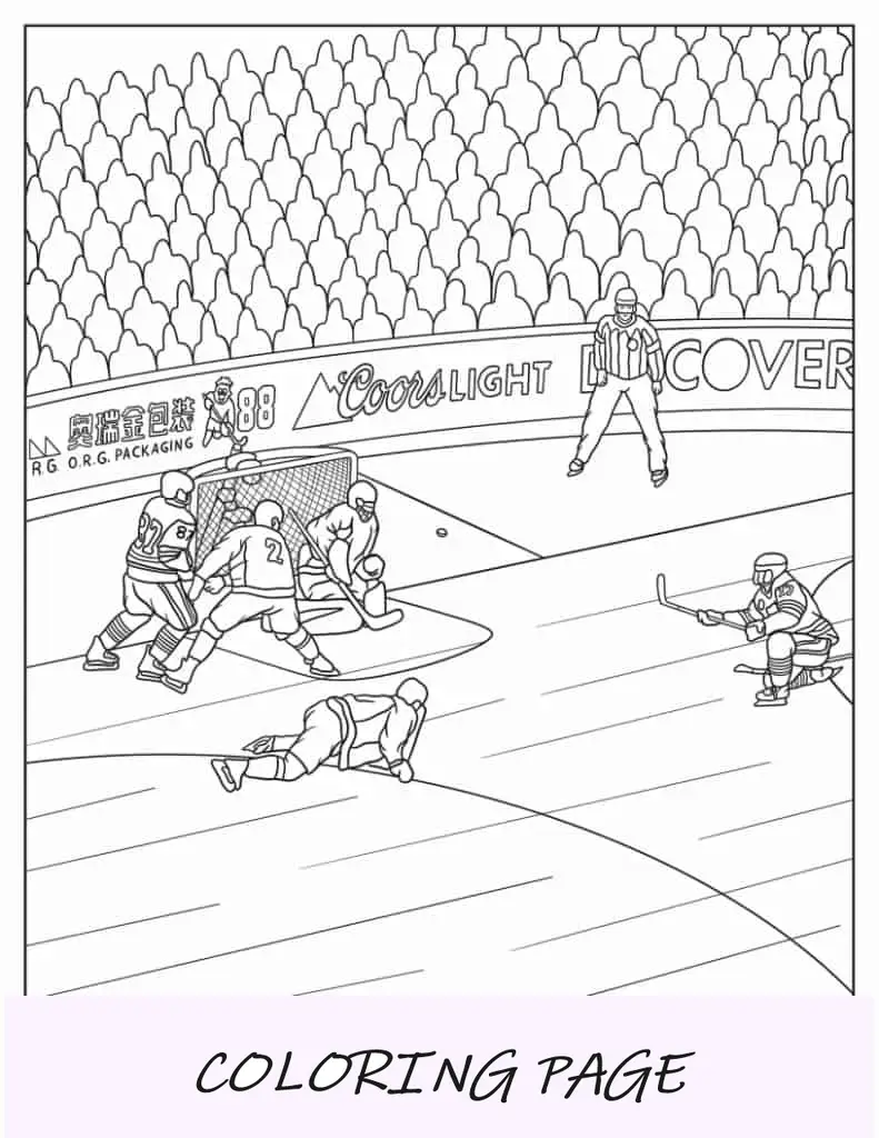 Página para colorir do jogo profissional Ice Hokey