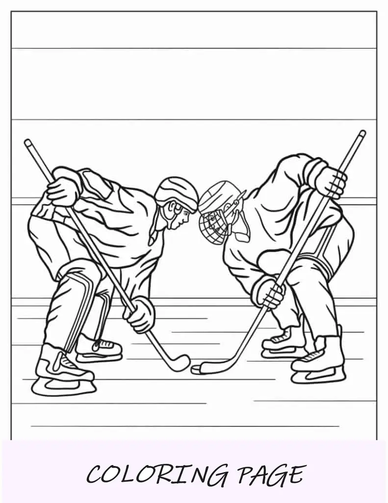 Folha para colorir simples de dois jogadores de hóquei