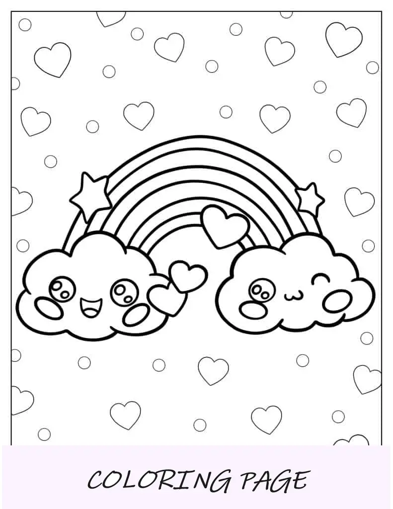 Simpatico arcobaleno Kawaii da colorare
