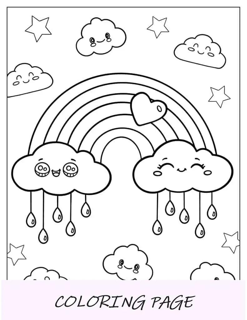 Adorabile arcobaleno a tema Kawaii da colorare