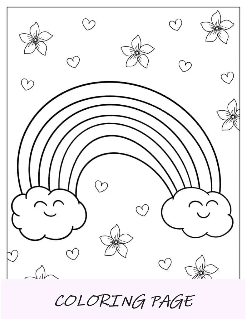 Bellissimo foglio da colorare arcobaleno per bambini