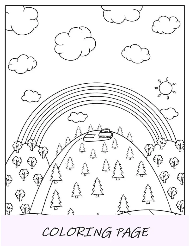 Pagina da colorare di arcobaleno a tema Peppa Pig