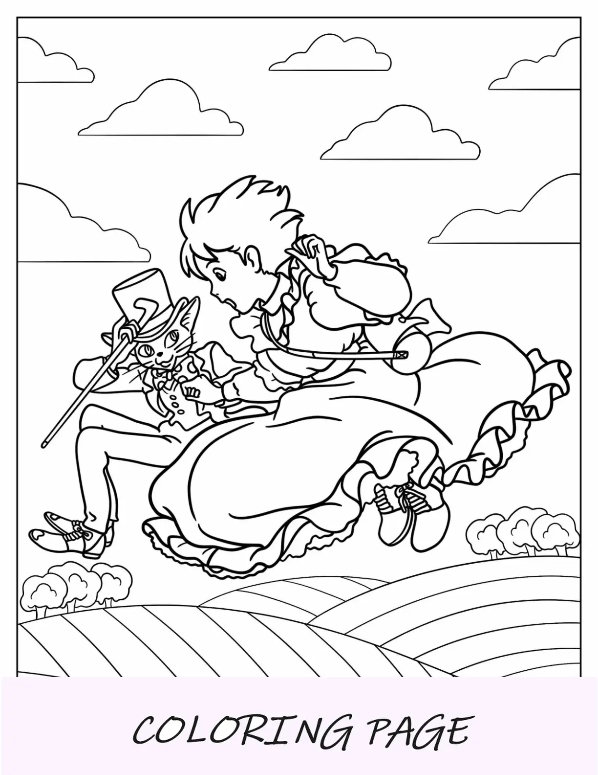 Dibujo para colorear de Studio Ghibli de El gato regresa Haru y el barón