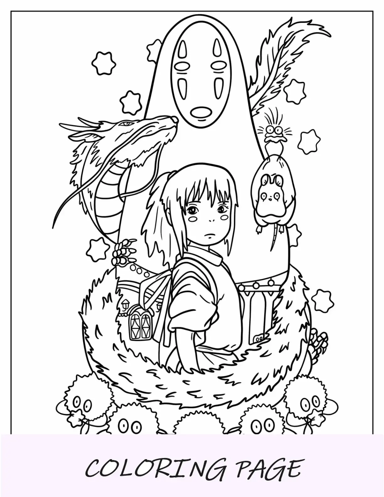 Página para colorear de Studio Ghibli de El viaje de Chihiro Póster