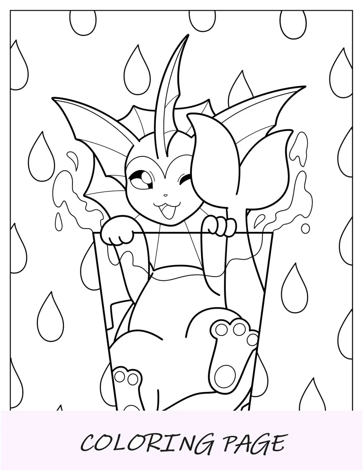 Página para colorear de Vaporeon abrazando orbes bajo el agua