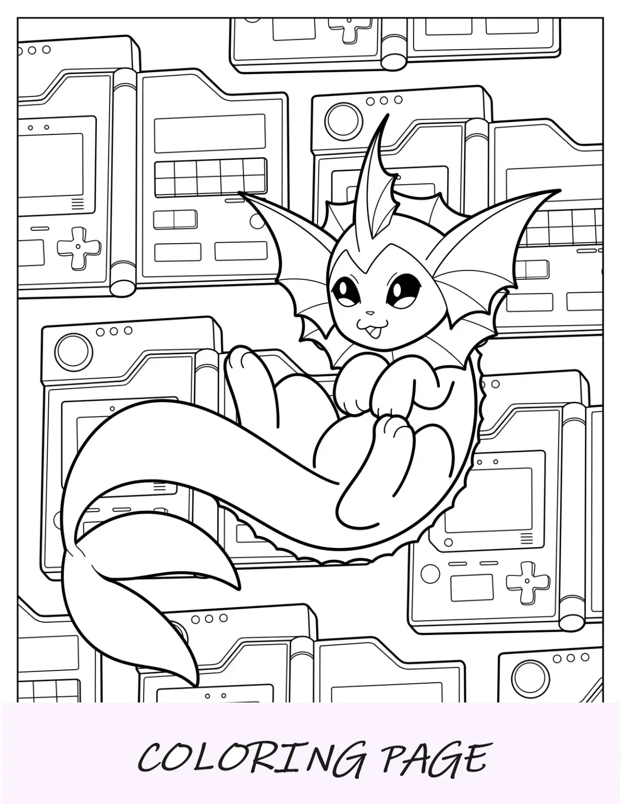 Página para colorear de Vaporeon con Baby Flareon