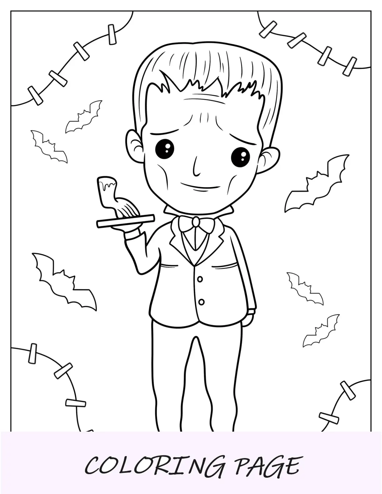 Quarta-feira, página para colorir, de desenho animado, segurando uma coisa na bandeja