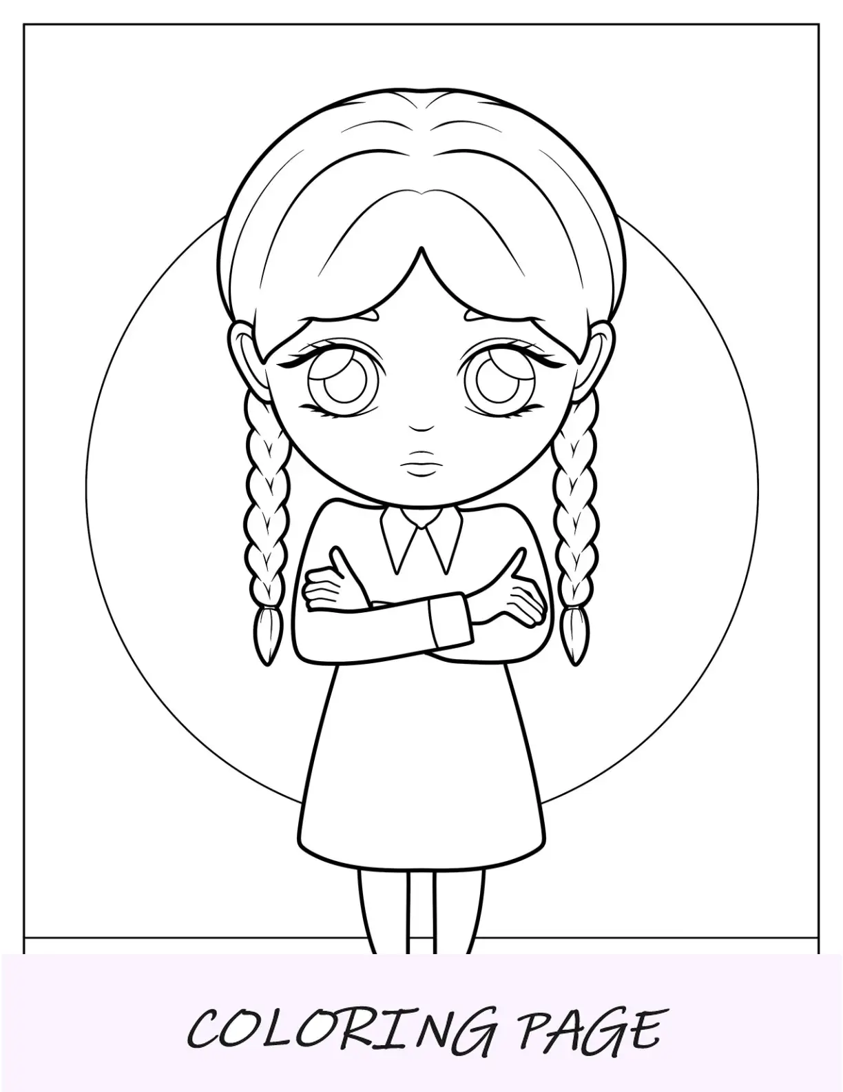 Linda página para colorir de Chibi quarta-feira para crianças