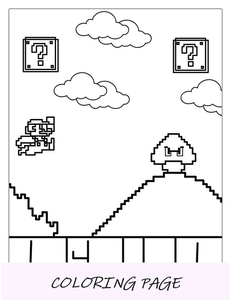 Retro Mario Y Goomba Pixel Para Colorear