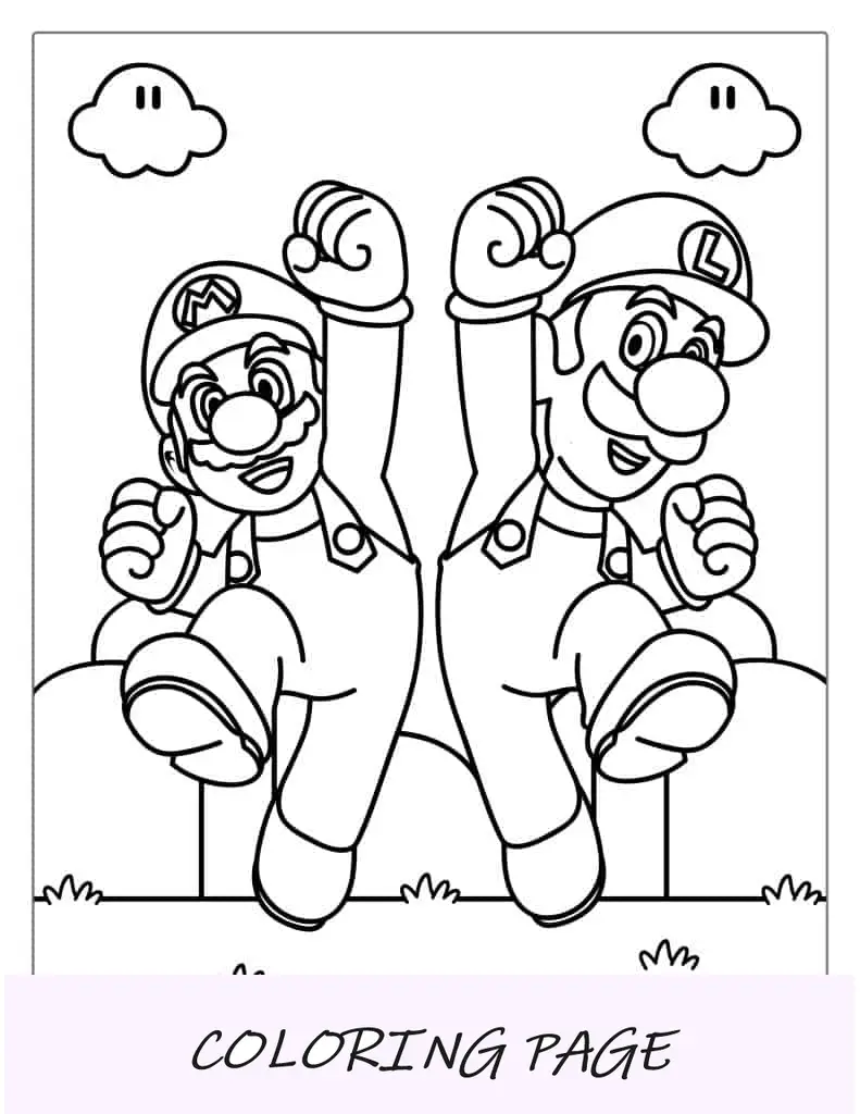 Mario y Luigi saltando para colorear