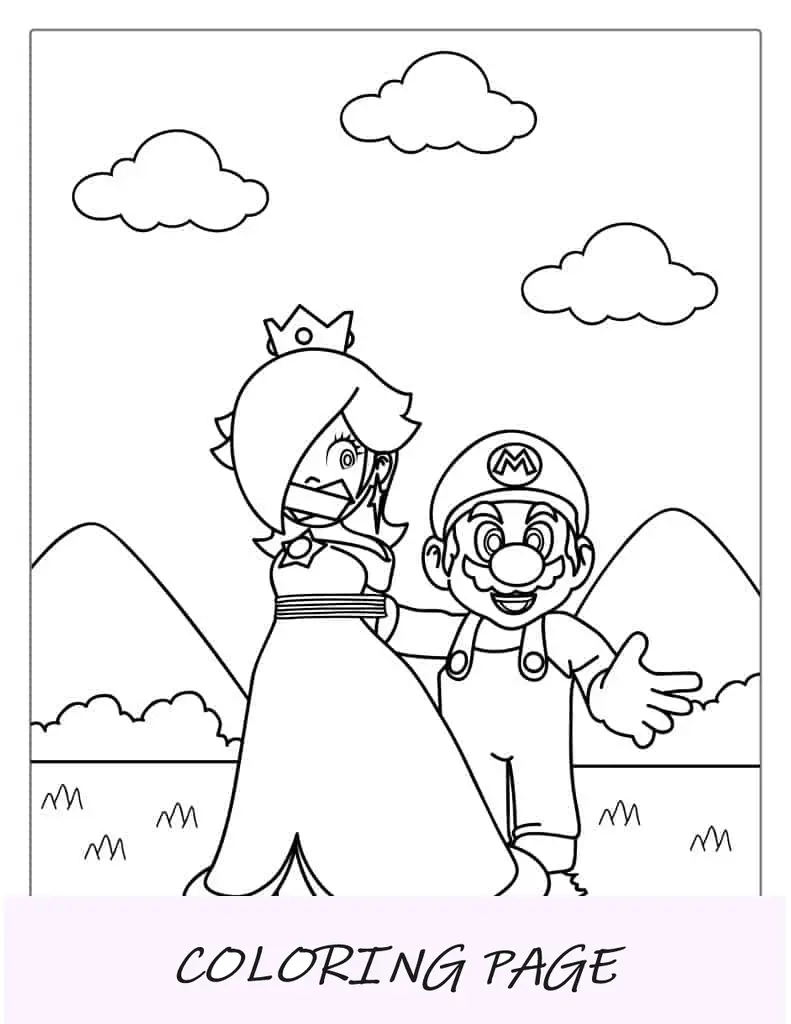 Mario Rescatando Melocotón Para Colorear