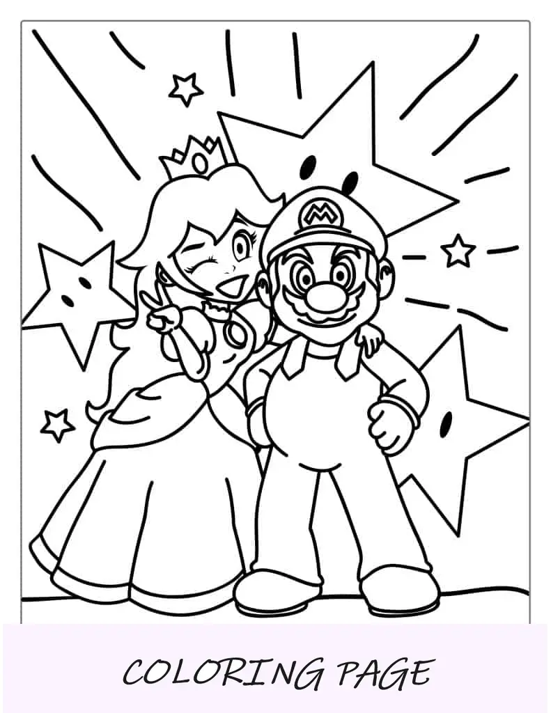 Página para colorear de Mario y Peach para niños