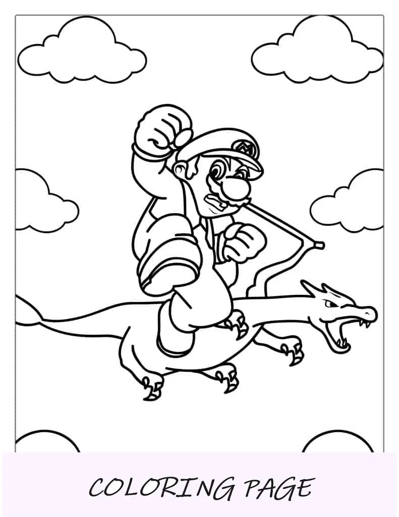 Mario y dragón para colorear