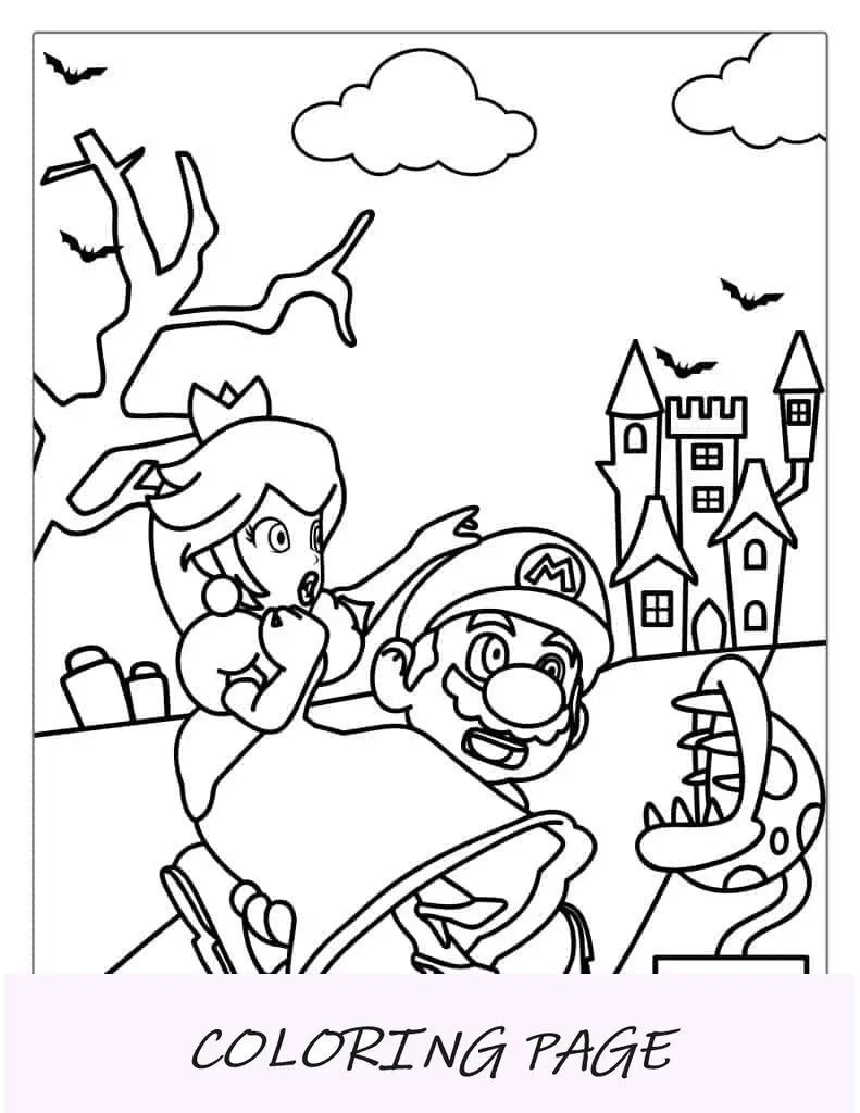 Mario rescatando a Peach de la casa encantada para colorear