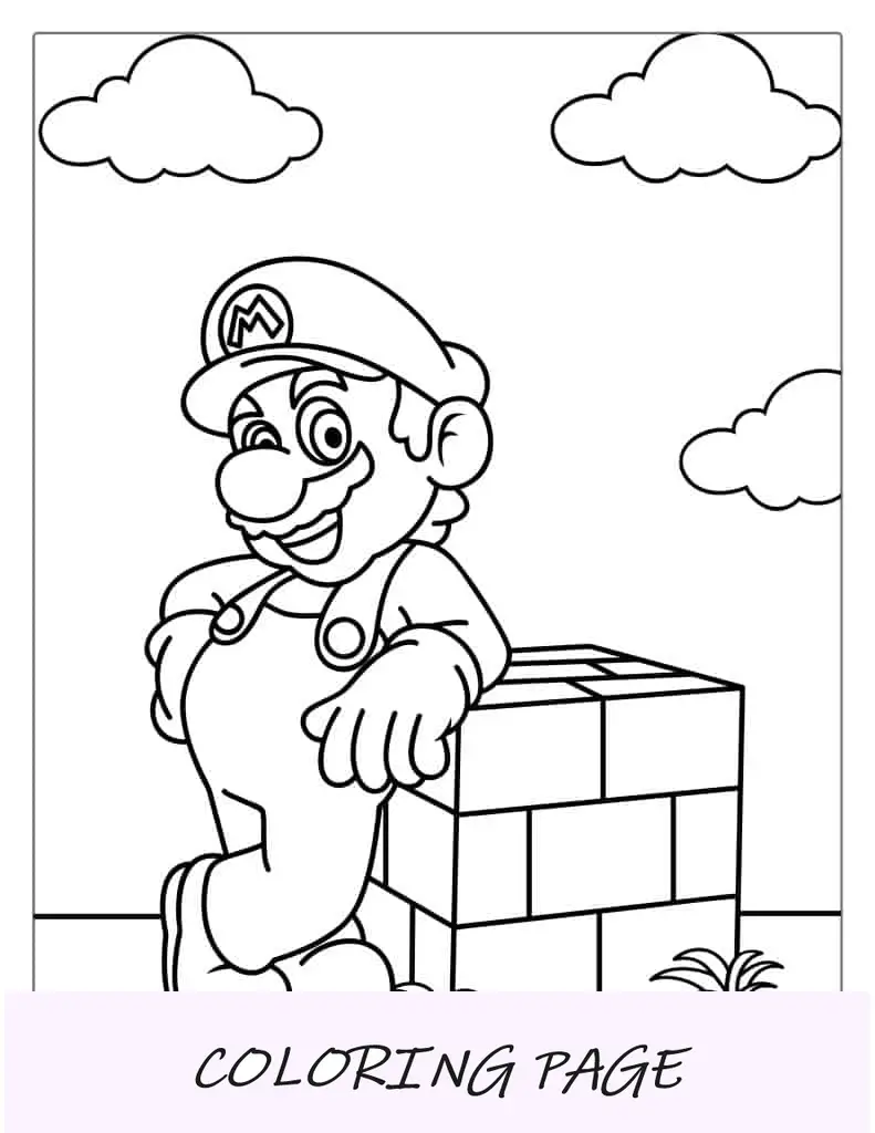 Hoja para colorear fácil de Mario