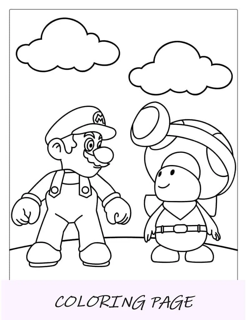 Página para colorear fácil de Mario y Sapo