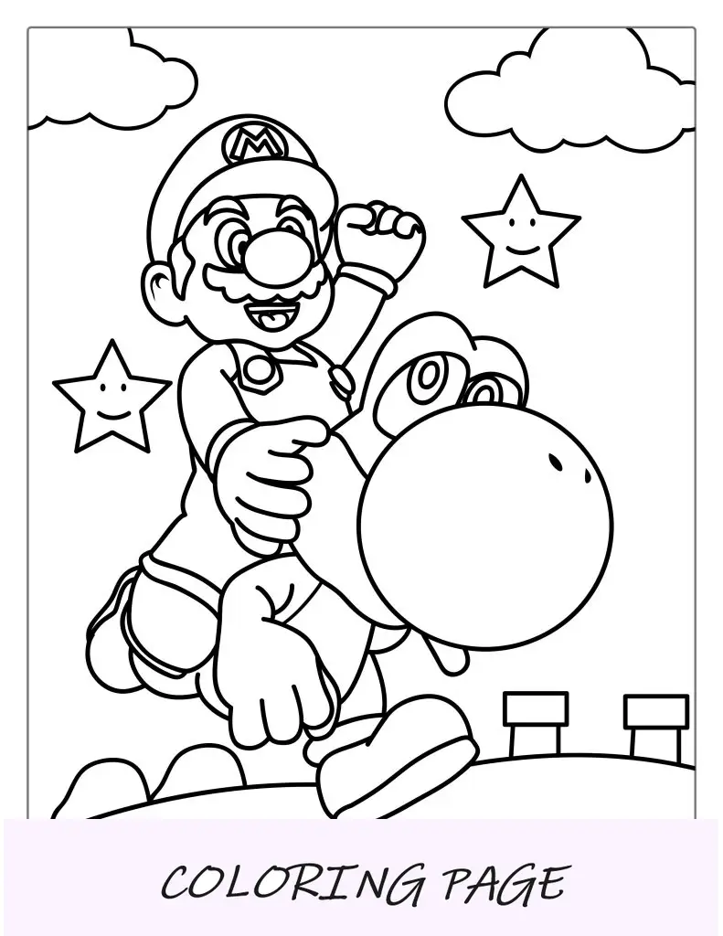 Yoshi y Mario para colorear para niños