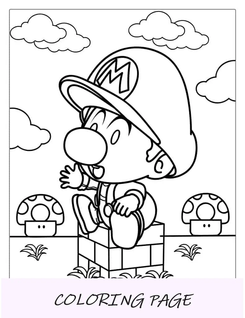 Lindo Bebé Mario Para Colorear Para Preescolares