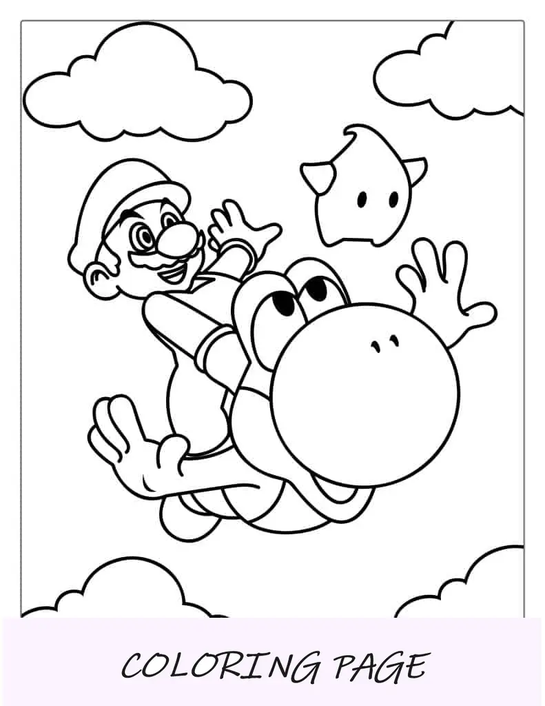 Mario volando sobre Yoshi con Super Star