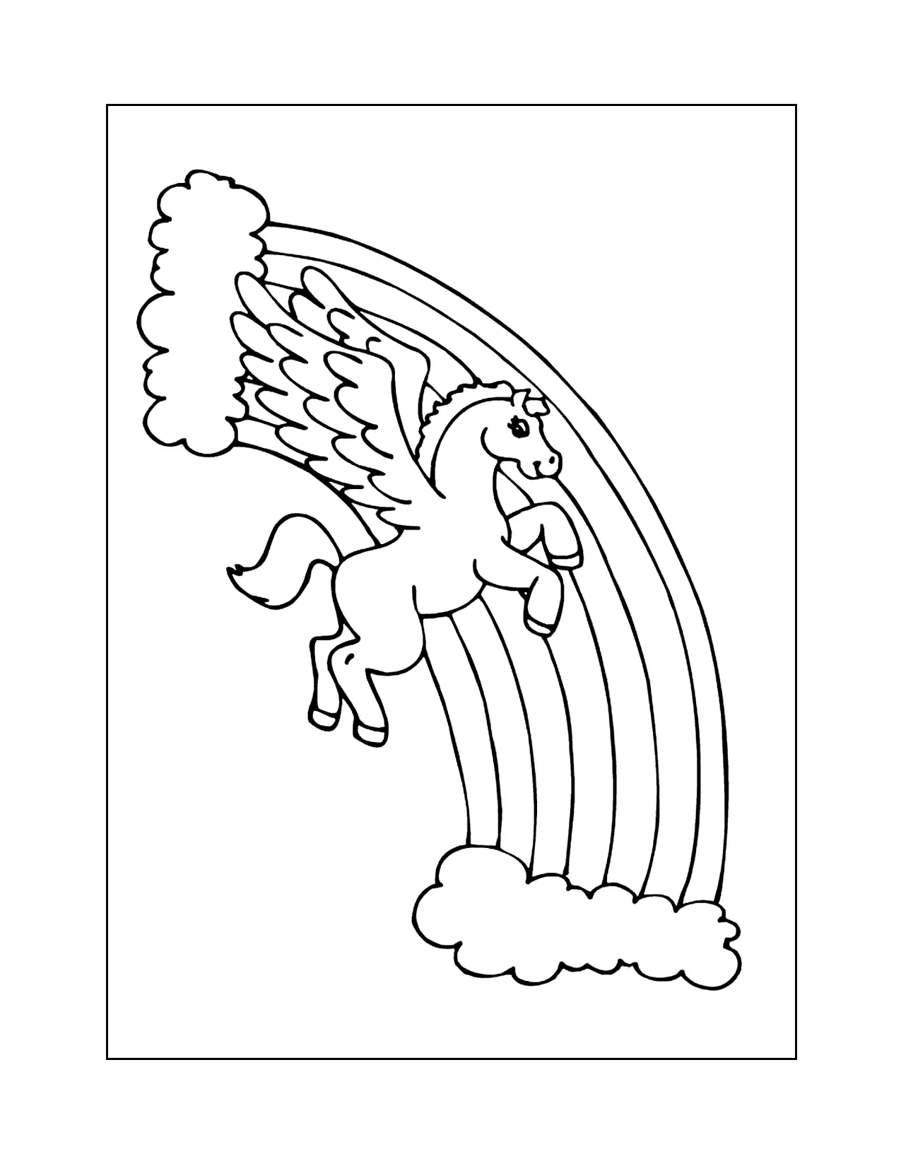 Pegasus And Rainbow Kids Coloring Page
