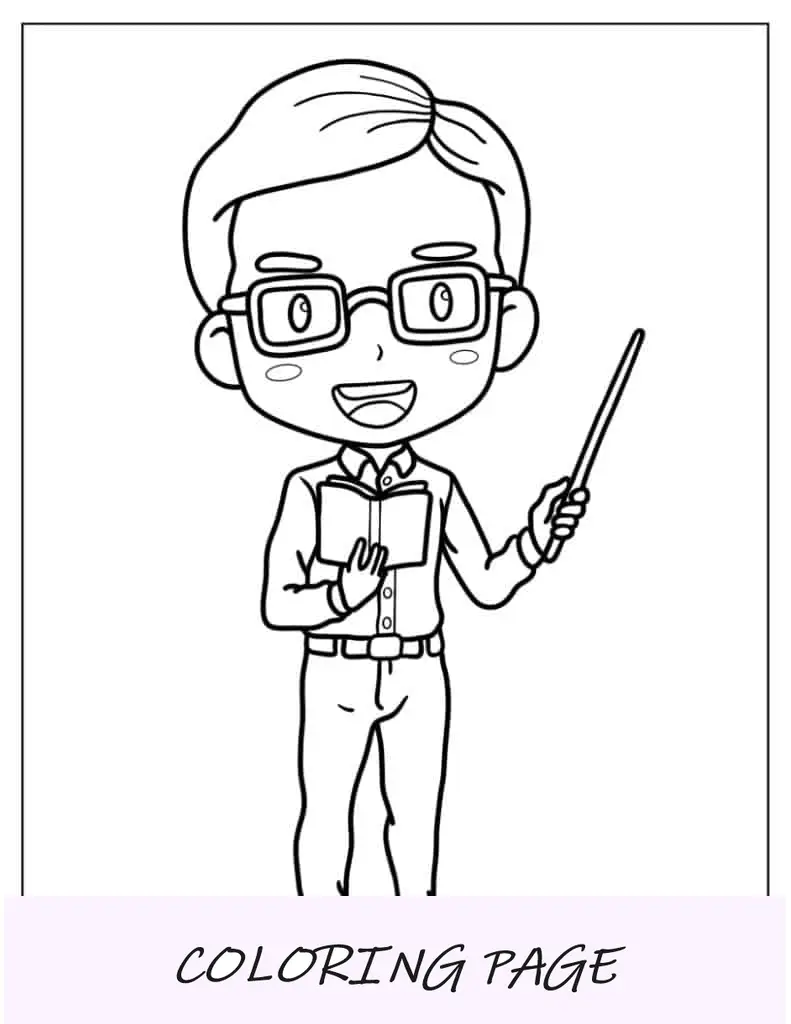 Página para colorir de professor masculino para crianças
